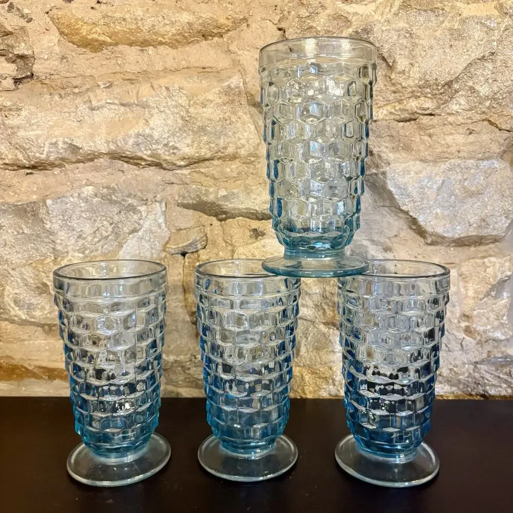 Lot of 4 Indiana Glass Whitehall Colony Light Blue Cube 6
